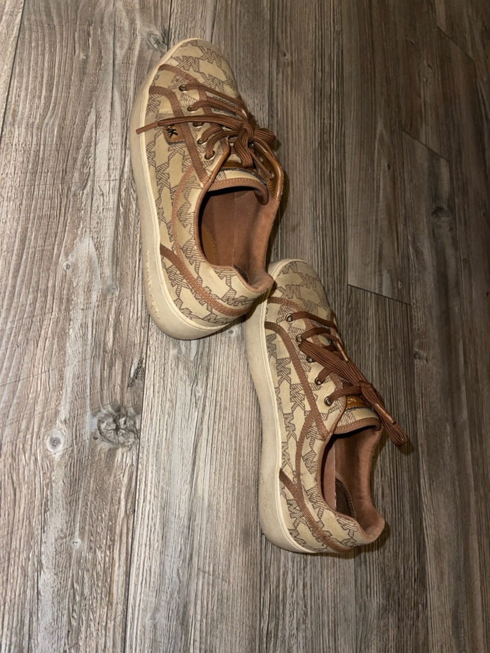 Michael Kors Beige and Brown Monogram Print Sneakers
